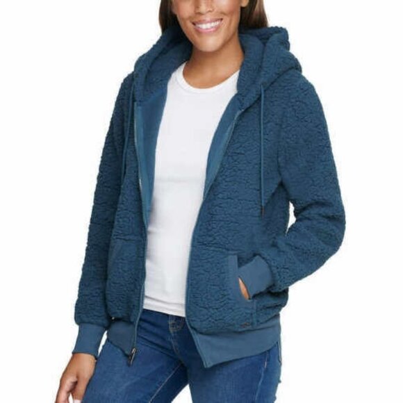 Marc New York Jackets & Blazers - Marc New York Women's Cozy Fleece Full Zip Hooded Jacket (Blue, Small)